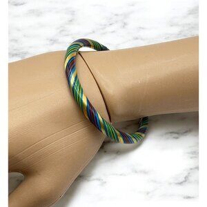 Vintage Multicolor Striped Bangle Bracelet Rainbow Ribbon Candy Retro